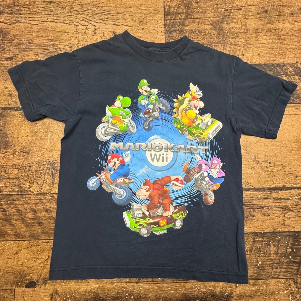 Kids Nintendo Mario Kart Wii T Shirt Navy Blue Graphic Tee Size Medium